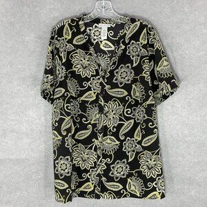 Catherines Top‎ Women 16 W Button Up Floral Short Sleeves V-Neck Casual Travel
